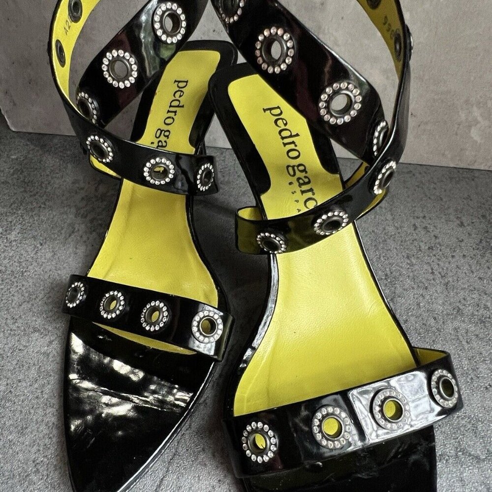 PEDRO GARCIA Black Patent Leather Sandals Heels Size 9.5 - Picture 2 of 16